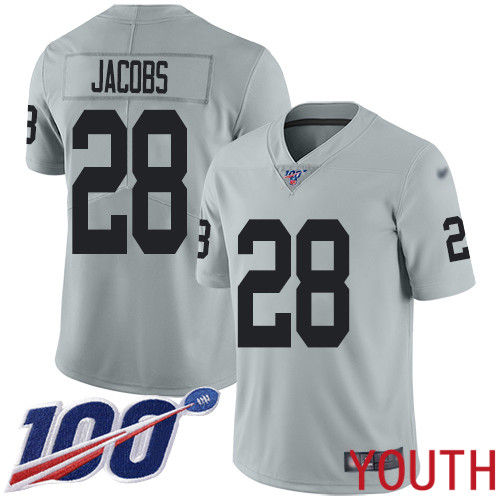 Oakland Raiders Limited Silver Youth Josh Jacobs Jersey NFL Football 28 100th Season Inverted Legend Jersey